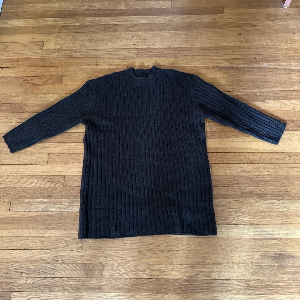 Brown Ribbed Sweater Dress